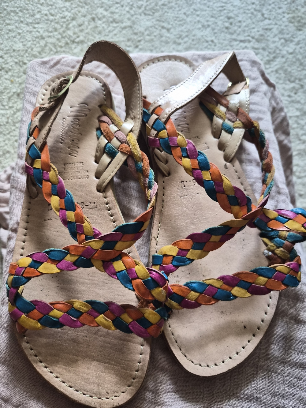 Women's Multicolor Braided Leather Slingback Sandals - Neutral Base